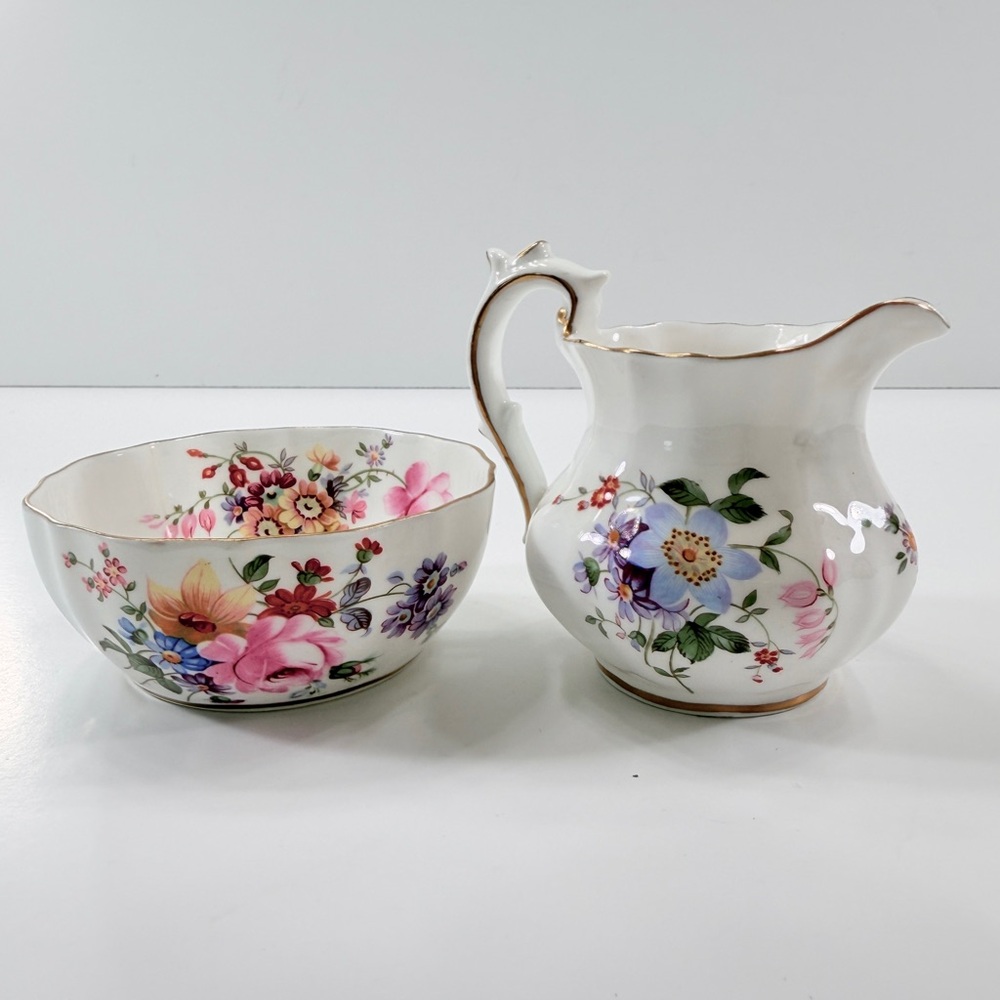 Royal Crown Derby‎ Posies Bone China Sugar Bowl & Creamer Set, Flowers, Vintage